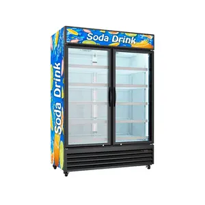 Apex komersial dua sisi tampilan pintu kaca keren minuman kulkas elektronik transparan kulkas supermarket cola