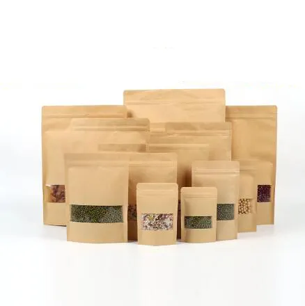 Kraft Paper Windowing Zifeng Dai Bags Gift Dried Food Fruit Nuts Tea Packaging Pouches Zipper Sealing Bags