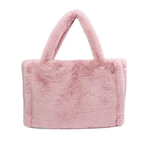 Custom Designer Large Cute Soft Plush Shoulder Teddy Tote Bag Winter Faux Fur Handbag For Women