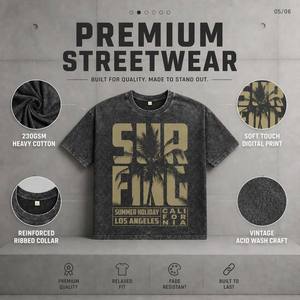 T-shirts Homme Oversize Décontractés Noirs Délavés à l'Acide Teints en Pièce avec Lettres LA Style High Street Impression DTG Coton Respirant Vente en Gros - Product Image 4