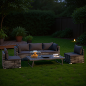 Ensemble de jardin en rotin gris anthracite 6 places, résistant aux intempéries, mobilier de salon extérieur au design contemporain - Product Image 2