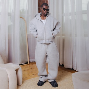 Tuta Sportiva da Uomo in Cotone con Zip, Logo Personalizzato, Oversize, 2 Pezzi, Pantaloni Jogger e Felpa con Cappuccio - Product Image 2