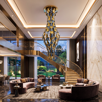 Lustres et suspensions personnalisés LAVIUS Art Déco avec feuilles de verre LED pour hall, villa, escalier et projets de plafonds hauts