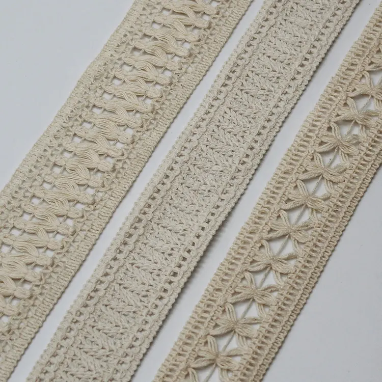 Bán Buôn 50Mm Màu Sắc Tự Nhiên Bông Crochet Ribbon Trims Cho Trang Trí Thủ Công Mỹ Nghệ Quần Áo