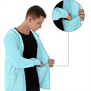 เสื้อฮู้ดซิปผู้ชาย สีฟ้าอ่อน ทรงปกติ สีพื้น เรียบง่าย ระบายอากาศได้ดี ผ้าทอ 100% ผ้าฝ้าย เหมาะสำหรับใส่ในฤดูใบไม้ร่วง เป็นมิตรกับสิ่งแวดล้อม ย้อมสีแบบเรียบ - Product Image 3