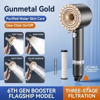 Pommeau de Douche Double Turbine avec Filtre Pressurisé 3 Fonctions, Douchette Portable pour Accessoires de Robinet de Salle de Bain