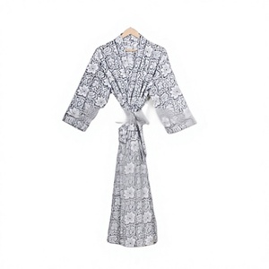 Kimono de Lujo Unisex de Algodón Tejido con Bordado Floral, Estilo Boho Hippie, Cuello en V, Cierre con Cordón, Mangas Largas, Suave y Transpirable - Product Image 1