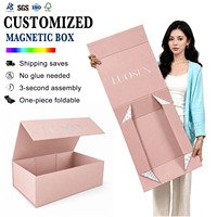 Caja Plegable Integrada Rosa, Papel con Estampado Dorado en Relieve, Personaliza tu Logotipo para Regalos, Zapatos, Ropa y Joyería