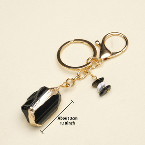 Porte-clés en cristal brut de pierre précieuse naturelle, améthyste, <span class=keywords><strong>lapis</strong></span>-<span class=keywords><strong>lazuli</strong></span>, pierres de guérison, <span class=keywords><strong>pendentif</strong></span> avec chaîne plaquée or pour femmes et hommes, cadeau - Product Image 2