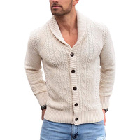 Cardigan en maille torsadée unie pour homme, anti-rides, en nylon/acrylique, à manches longues et boutons – Vente en gros pour l'hiver