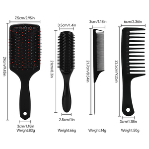 ชุดแปรงหวีผมสีดำ4ชิ้นสำหรับผมหยิกอุปกรณ์จัดแต่งทรงผม - Product Image 5