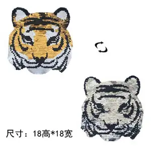 Tiger Doppelseitige Pailletten Patch Kopf Farbwechsel Cartoon Tier Tasche Zubehör