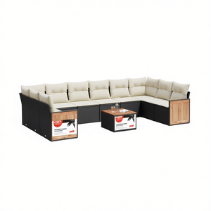Conjunto de Sofás para Exteriores de Ratán y Madera de Teca, 6 Plazas, Resistente a la Intemperie, Muebles de Jardín de Diseño Contemporáneo - Product Image 1