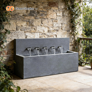 Gnee Garden Traditional <b>Rectangle</b> Aluminum Waterfall Fountain Outdoor Garden Decor Floor Mount Natural Finish 5-Spout Feature - Product Image 1