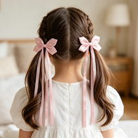 Nouvelle Pince à Cheveux pour Enfants, Style Chinois Antique, avec Long Ruban en Tissu et Nœud, Couleur Unie, Fait Main, pour Fête