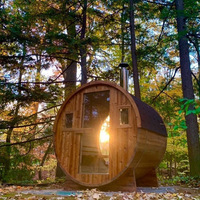 Sauna Kayu Solid Taman dengan Pemandangan Panoramik, Sauna Luar Ruangan Berbentuk Tong dengan Tungku Pembakaran Kayu