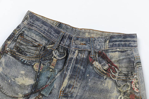 <span class=keywords><strong>Jean</strong></span> baggy vintage Huanqiu pour <span class=keywords><strong>homme</strong></span>, bleu délavé, coupe droite, jambe large, en denim épais et tendance - Product Image 4