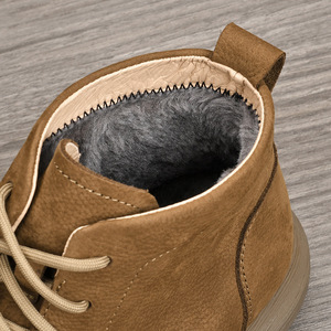 Men Ankle <b>Bootie</b> Genuine Leather Round Toe Warm Plush Lining Rubber Outsole Winter Comfortable Snow Boots - Product Image 4
