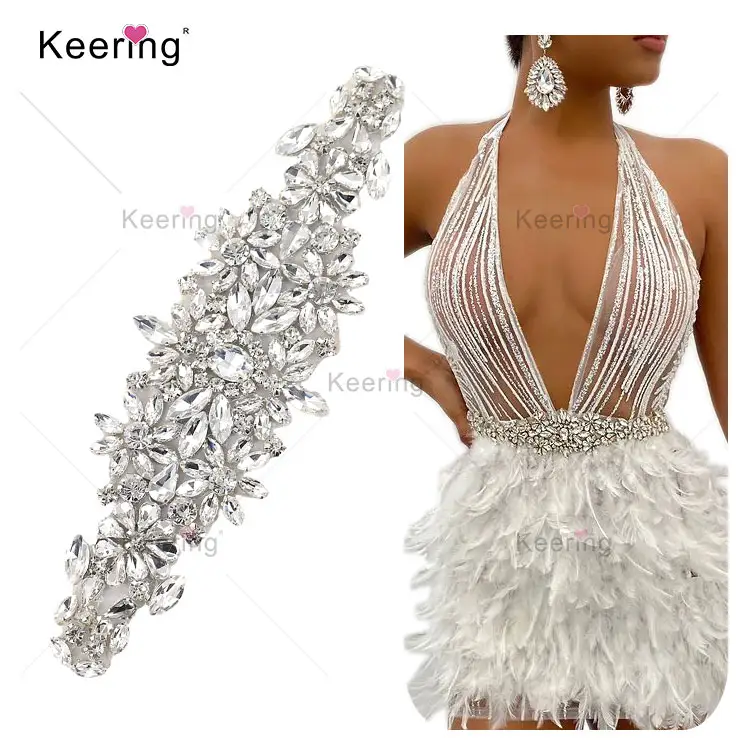 Hot sell bridal sash in amazon bling bling rhinestone applique bridal belt trimming for wedding sexy dress WRA-997