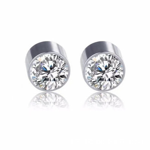 Magnetic Round Bezel Set Gem <b>Stud</b> <b>Earrings</b> | 316L Stainless Steel Hypoallergenic Unisex Fashion Jewelry - Product Image 4