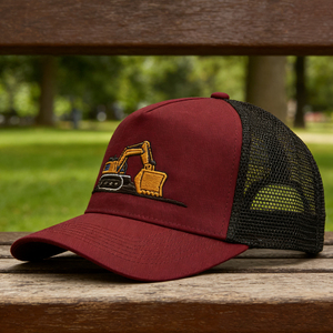 Casquette de camionneur brodée motif excavatrice marron, 6 panneaux, en maille respirante, réglable, à fermeture snapback pour l'extérieur - Product Image 5