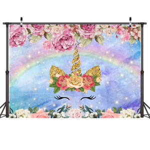Grosir properti latar belakang fotografi anak, vinil latar belakang tema <span class=keywords><strong>unicorn</strong></span> untuk fotografi, perayaan ulang tahun anak - Product Image 6