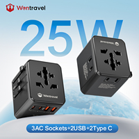 Adaptateur de voyage universel international multi-national Wontravel OEM ODMCompact 25W GaN USB avec 3 prises AC