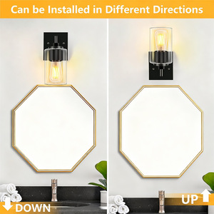 Lampes miroir murales avec abat-jour en verre noir, éclairage minimaliste pour salle de bain, ampoules incandescentes - Product Image 4