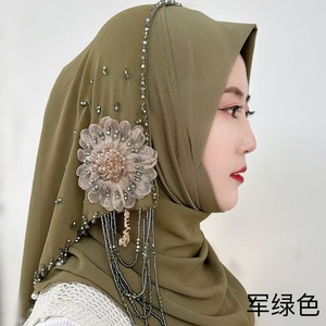 Chapeau à pompon musulman, hijab pour femmes avec pompon floral et cristaux brillants - Product Image 4