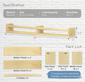 Estanterías Flotantes para <span class=keywords><strong>Libros</strong></span> Infantiles para <span class=keywords><strong>Pared</strong></span> con Barras Colgantes, Adecuadas para Dormitorios de Bebés, Niños Pequeños y Niños, Juego de Tres Piezas - Product Image 3