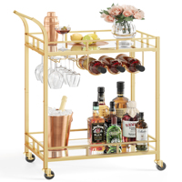 Chariot à cocktails VASAGLE pour cuisine, salle à manger, salon, chariot de service extérieur, chariot de bar à 2 niveaux avec porte-bouteilles