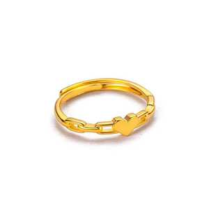 Anillo de Cadena con Corazón de Plata de Ley S925 Chapado en Oro de 18K, Corazones Geométricos Huecos Entrelazados, Anillo con Incrustaciones en Forma de Llave - Product Image 5