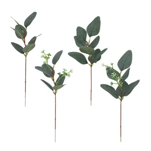 도매 단일 패브릭 유칼립투스 잎 다양한 종의 홈 장식 유칼립투스 잎 녹색 식물 벽 인공 식물