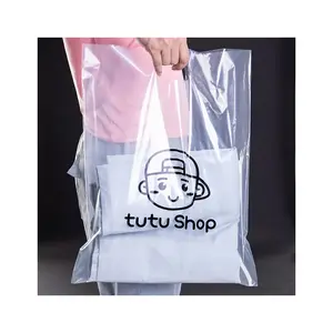 Biodegradable single layer Portable Custom Logo print Transparent package Shipping Die Cut Plastic tote carry shopping Bag