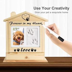 Wooden Pet <b>Urn</b> House Shaped With Photo Frame And Inkpad For <b>Cat</b> Dog Memorial Solid Wood - Product Image 4
