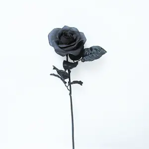 批发人造仿真玫瑰花婚礼装饰定制植物家居单玫瑰人造黑玫瑰花