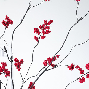 Artificial <b>Red</b> Fruit Branches Golden <b>Vase</b> Home Decor Floral Arrangement Material - Product Image 3