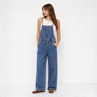 Salopette à taille mi-haute avec cordon de serrage, poche poitrine, jambes larges et salopette pour femme pour les courses en ville