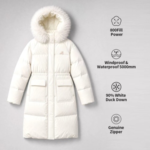 Veste parka à capuche pour <span class=keywords><strong>femme</strong></span>, couleur unie, poche zippée sur le devant, patchwork duveteux, col en fourrure, rembourrée en duvet de canard - Product Image 6