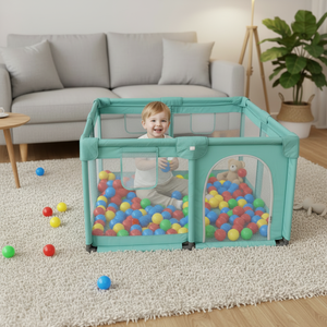Corralito Plegable para Bebés de Cuatro Esquinas para Interiores, Paneles de Malla Transpirable, Puerta de Seguridad, Valla Transparente para Niños Pequeños, <span class=keywords><strong>Marco</strong></span> de Acero Inoxidable - Product Image 2