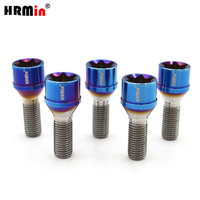 Boulons de moyeu de roue à siège conique à tête creuse Torx couleur bleu brûlé M12x1.25x28mm avec clé en titane