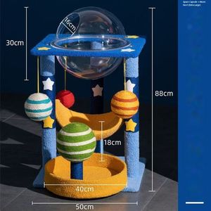 Tour d'escalade pour chat en bois avec étoiles et lune, lit en chanvre, plateforme de saut, nid, colonne à gratter pour chat - Product Image 3