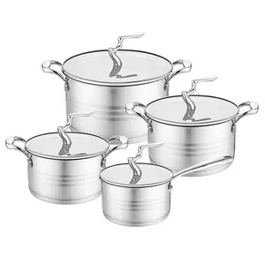 Utensilios de cocina de estilo europeo, 8 Uds., juego de ollas y sartenes, juego de ollas de acero inoxidable con tapa de vidrio