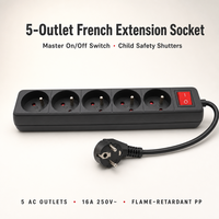 Multiprise de haute qualité 16A à 5 prises certifiée CE IP20 en cuivre massif avec coque ignifuge pour usage domestique