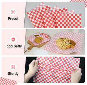 Tapis en papier alimentaire à carreaux rouges 12x12 pouces, rectangulaire, jetable, pour outils à gâteau, sûr pour le contact direct avec les aliments - Product Image 4