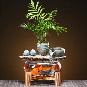 Yaratıcı cam balık tankı oturma odası masaüstü fengshui dolaşımını akan süsler seramik Mini şelale su çeşmesi