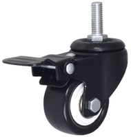 Roulettes pivotantes en PU de 2 pouces pour meubles, vente en gros d'usine, roulettes en PVC noires avec frein