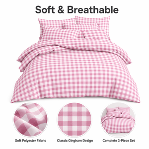Juego de Ropa de Cama Rosa a Cuadros de Poliéster 100% de 100 Hilos, con Funda Nórdica, para Envío Directo a la UE, 3 Piezas, en Stock en Polonia - Product Image 2