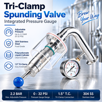 Vanne de purge Tri-Clamp avec manomètre intégré, vanne de purge graduée, cylindre liquide en polycarbonate 2,2 BAR 0-32 PSI 1,5 pouces