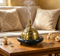 Brûleur d'encens Mabkhara en marbre noir naturel de luxe, pierre pour brûleur de Bakhoor arabe, décoration de maison musulmane, cadeau pour le Ramadan